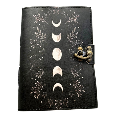 Cuaderno de Piel Retro con Fases de la Luna y Grabado