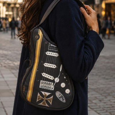 Bolso de hombro con forma de guitarra con cruz de Malta - Regalo personalizado para guitarristas
