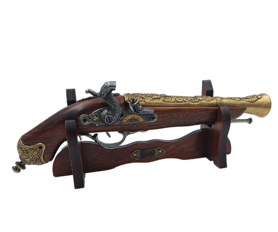 Réplica de pistola de chispa del siglo XVIII en soporte con posibilidad de personalización mediante grabado - Elemento decorativo elegante e ideal para regalo para amantes de la historia - Fabricado en metal y madera, longitud 38 cm