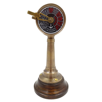 Telégrafo de máquina TG4 naval con grabado - Regalo personalizado en latón y madera, altura 16,5 cm, colores dorado y marrón