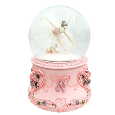 Bailarina de Ballet Bailando en Bola de Cristal de 15 cm con Grabado Personalizado - Elegante Caja de Música con Base Pastel y Melodía Lago de los Cisnes