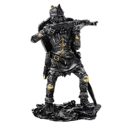 Figura de Caballero Medieval con Ballesta de 20 cm con Posibilidad de Personalización con Grabado - Decoración Plateada y Dorada para Regalo a Amantes de la Historia y Fantasía - Pintada a Mano en Poliresina