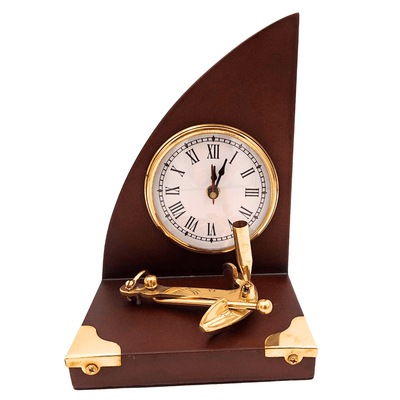 Elegante conjunto marinero de escritorio Reloj y soporte para bolígrafo de latón y madera lacada – Grabado personalizado – Regalo ideal para jefe o amante del estilo vintage – Dimensiones 16 x 12,5 x 23 cm  
