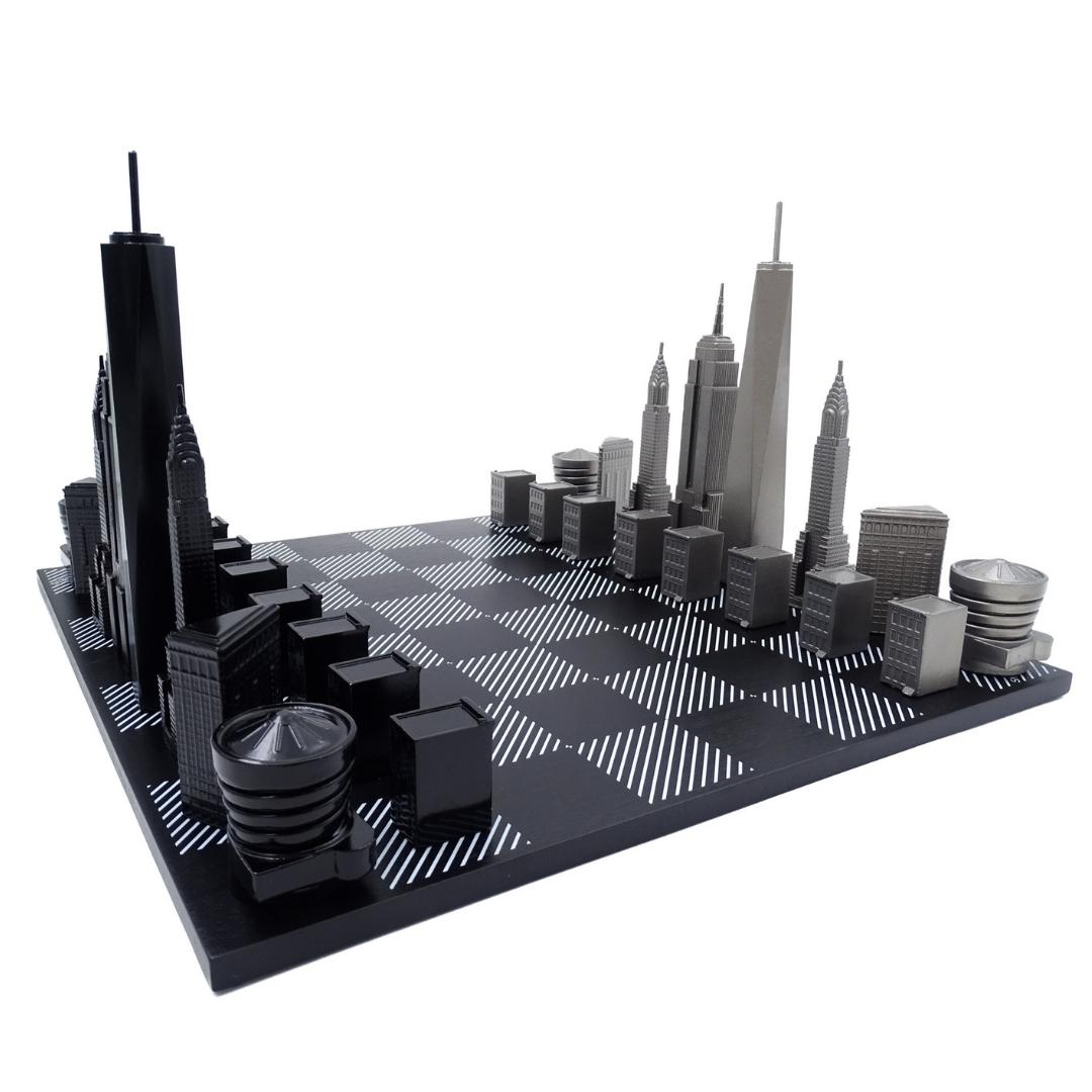 Ajedrez Skyline de Nueva York con grabado en acero inoxidable