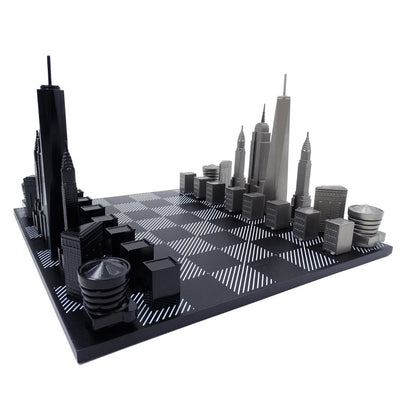 Ajedrez Skyline de Nueva York con grabado en acero inoxidable