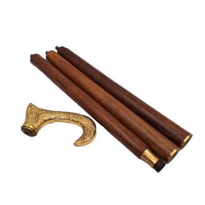Bastón de madera para caminar con mango dorado - plegable - regalo elegante con opción de personalización mediante grabado - 91,5 cm, marrón con mango de latón