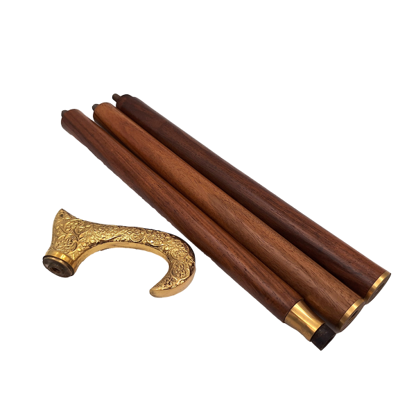 Bastón de madera para caminar con mango dorado - plegable - regalo elegante con opción de personalización mediante grabado - 91,5 cm, marrón con mango de latón