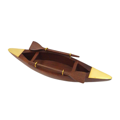 Elegante modelo de barco de madera de 25 cm - Adorno para escritorio con elementos de latón - Regalo ideal para un navegante con opción de personalización mediante grabado - Estilo marinero y retro