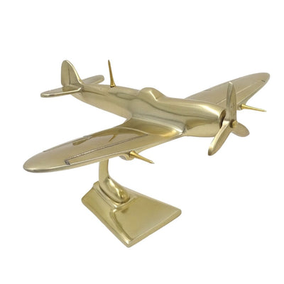 Modelo de caza Spitfire de aluminio en color dorado, con opción de grabado personalizado