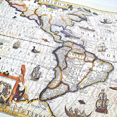 Mapa de América 1628 - Reimpresión de J. Hondius con posibilidad de personalización con grabado - regalo ideal para viajeros y amantes de la historia - dimensiones 37,5 x 50 cm