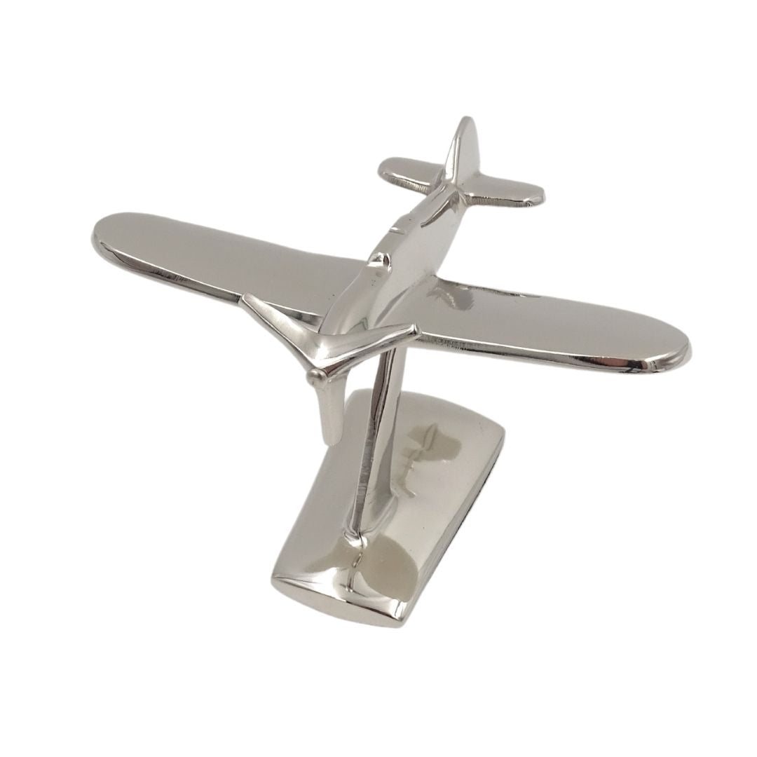 Modelo de avión monomotor N-0896 de aluminio en color plateado, 17x14x11 cm