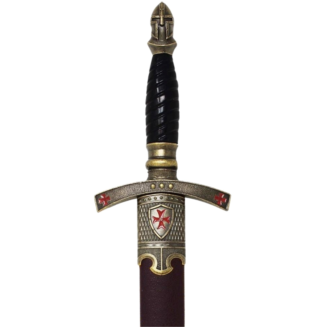 Daga templaria en funda decorativa con grabado – Réplica de acero inoxidable, 40 cm  