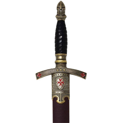 Daga templaria en funda decorativa con grabado – Réplica de acero inoxidable, 40 cm  