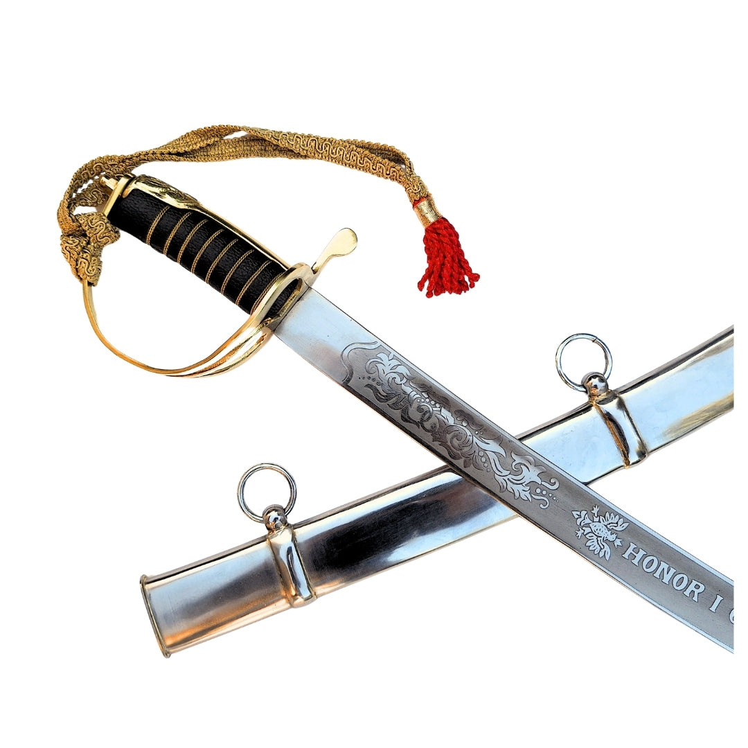 Réplica de sable de caballería «Radziwiłłówka» de 1917 con la inscripción «Honor y patria»: grabado personalizado, regalo elegante, acero sin templar, longitud de 91 cm