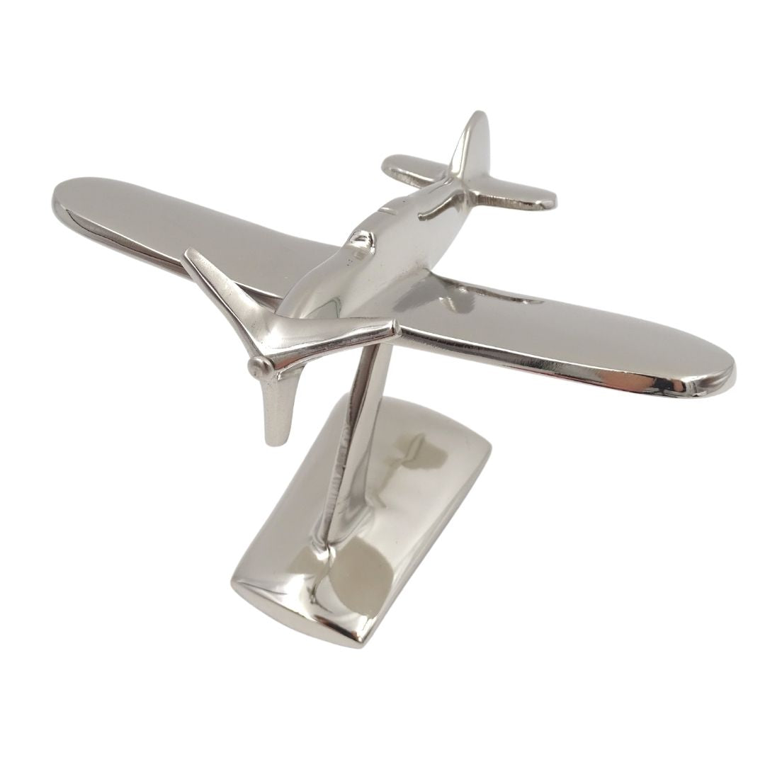Modelo de avión monomotor N-0896 de aluminio en color plateado, 17x14x11 cm