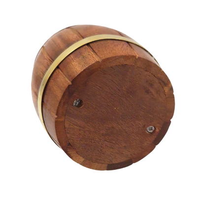 Hucha de madera barril con herrajes de latón