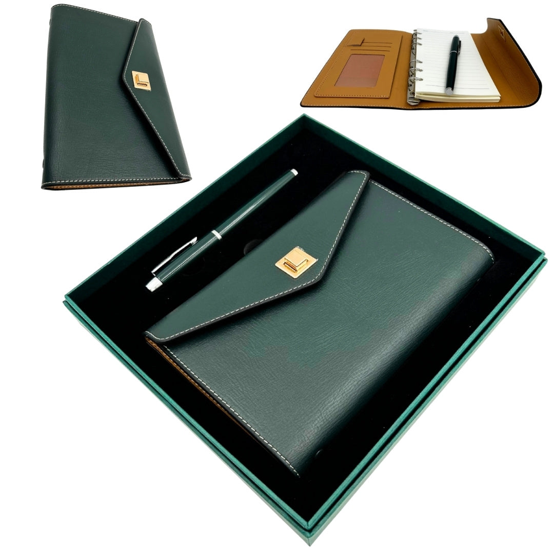 Elegante set de regalo con grabado personalizado - Cuaderno de cuero A6 con bolígrafo de alta calidad en caja de regalo de lujo  
