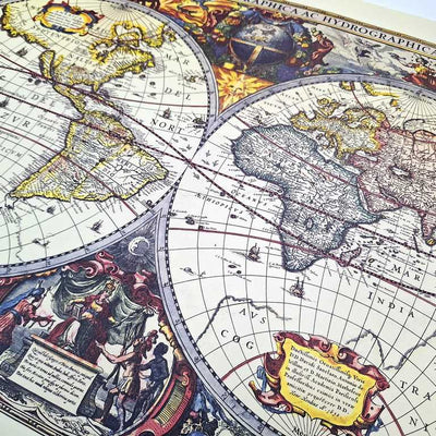 Mapa del mundo 1630 - Reimpresión de J. Hondius con posibilidad de personalización con grabado