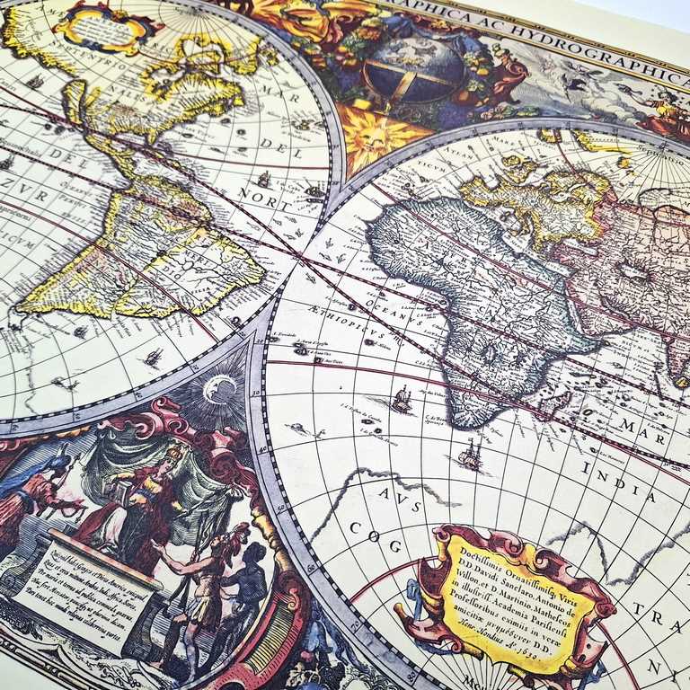 Mapa del mundo 1630 - Reimpresión de J. Hondius con posibilidad de personalización con grabado