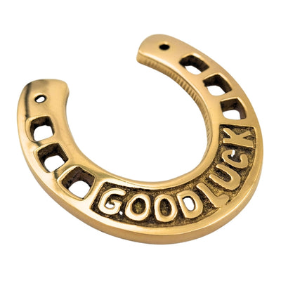 Herradura de la suerte de latón de 7 cm con grabado - Regalo elegante para casa nueva, graduación o nuevo trabajo, adorno dorado con inscripción Good Luck