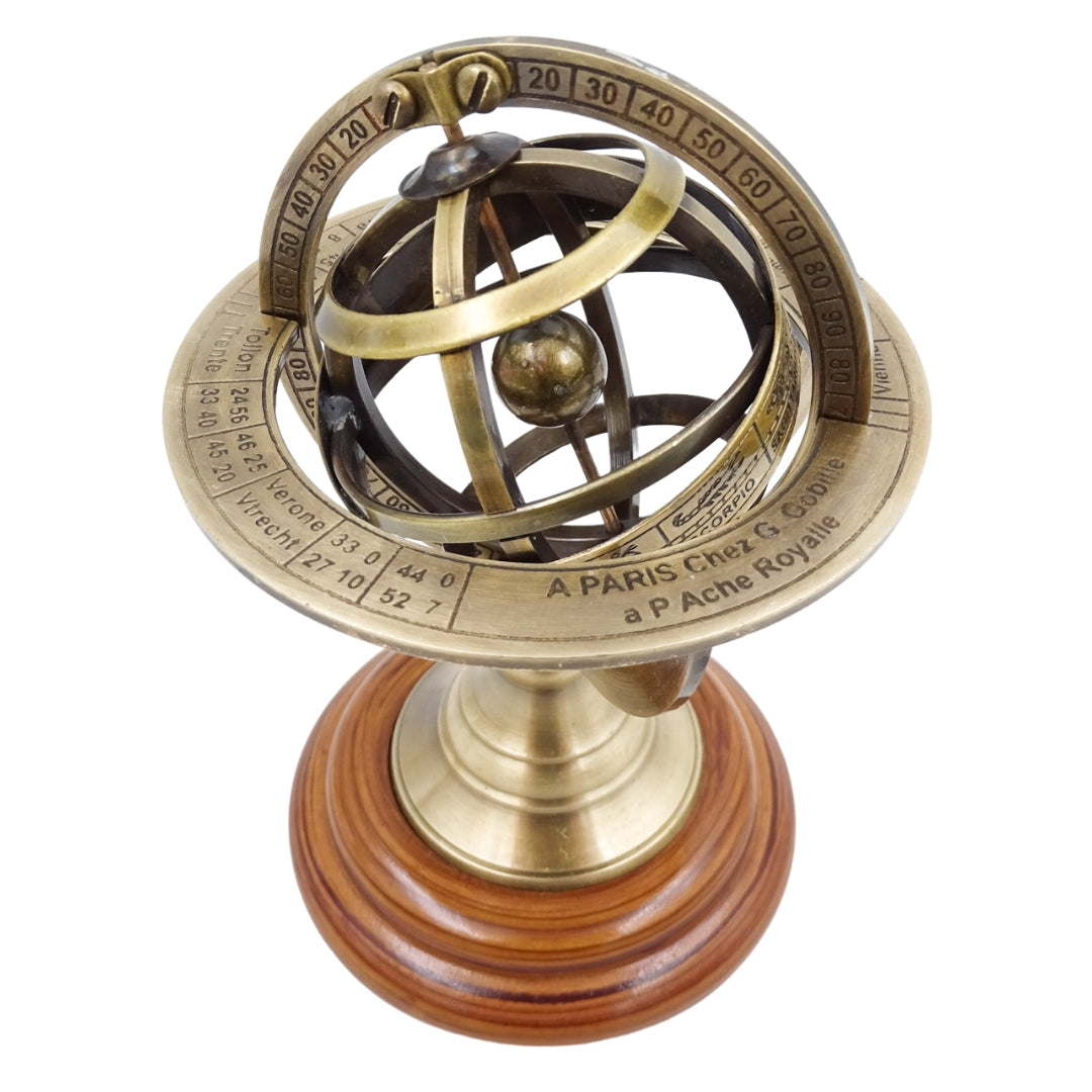Astrolabio de latón de 14 cm con grabado - regalo único para amantes de la astronomía, elegante decoración de latón y madera en color dorado