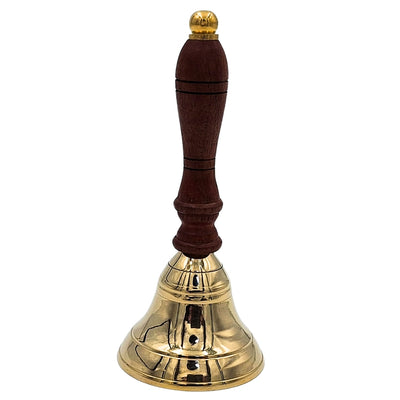 Campana de Mano de Latón con Mango de Madera Estilo Retro – Grabado Personalizado, Ideal para Regalo – Altura 16 cm, Diámetro 7,5 cm, Dorado y Marrón