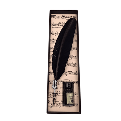 Elegante set de caligrafía con pluma de ganso negra con plumilla, tinta y opción de grabado personalizado