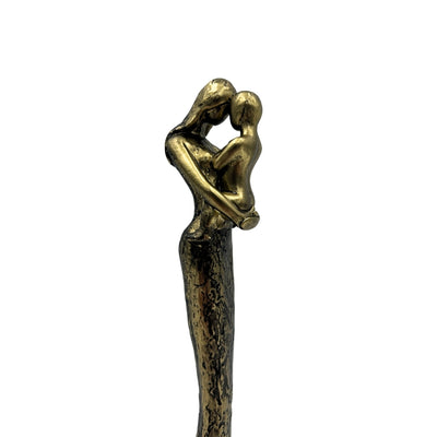 Figura moderna de madre con niño en dorado con grabado personalizado - altura 27 cm - regalo ideal para el Día de la Madre, cumpleaños o inauguración - estilo glamour con elementos en negro - polyresina