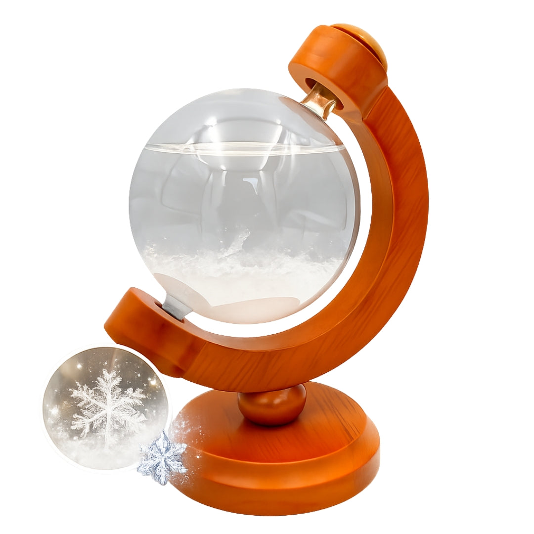 Barómetro de Tormenta Fitzroya Globo con Posibilidad de Grabado - Decoración Elegante para Escritorio en Vidrio y Madera, Altura 18,5 cm