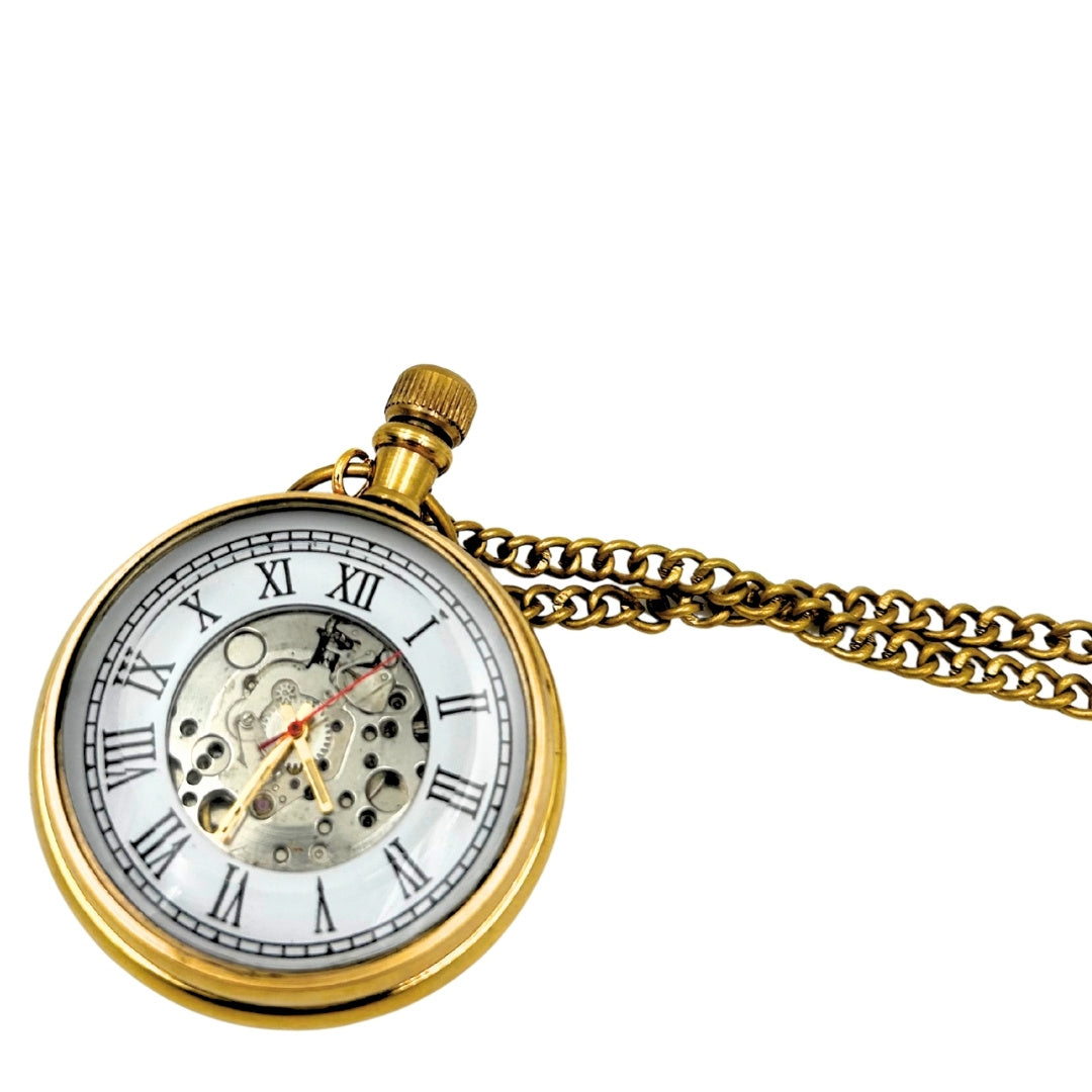 Reloj de Bolsillo Mecánico Retro con Cadena y Grabado