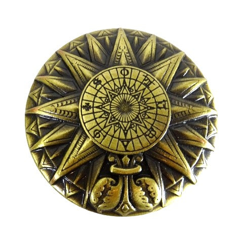 Brújula solar renacentista de latón con grabado - Elegante regalo vintage de 4,5 cm de altura y 8,5 cm de diámetro