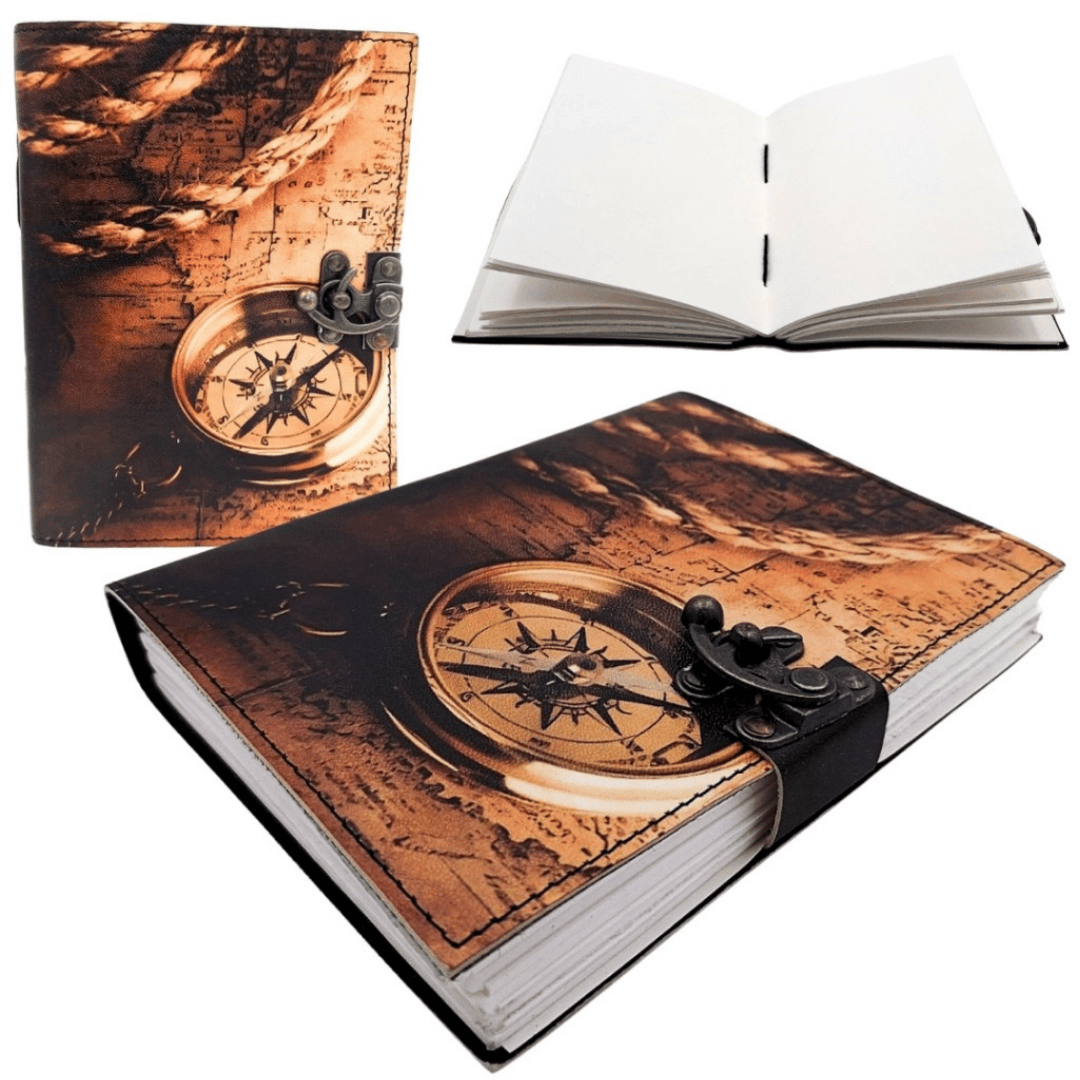 Cuaderno de cuero Brújula Retro Vintage 200 páginas con posibilidad de personalización con grabado