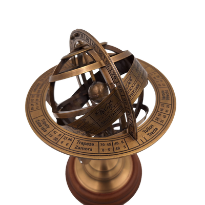 Astrolabio de latón de 21 cm con base de madera - Regalo personalizado para amantes de la astronomía en color dorado