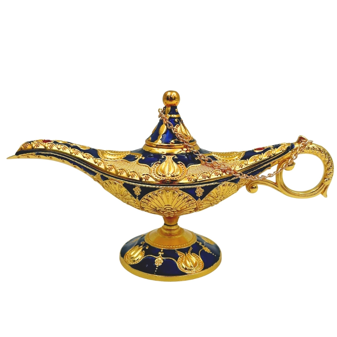 Lámpara de Aladino LABB con adornos metálicos en color dorado, azul marino oscuro, 22 x 7 x 11 cm
