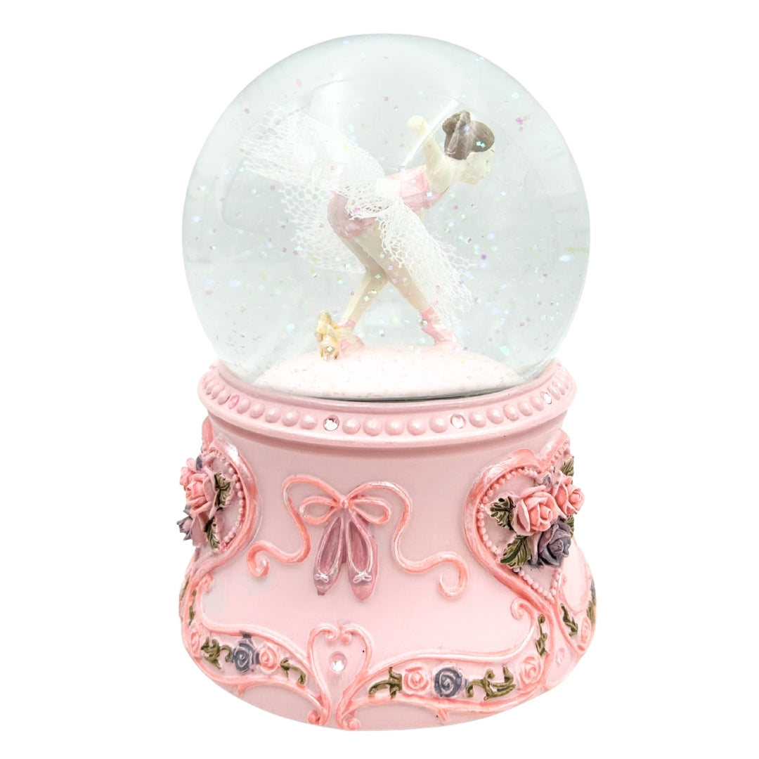 Bailarina de Ballet Bailando en Bola de Cristal de 15 cm con Grabado Personalizado - Elegante Caja de Música con Base Pastel y Melodía Lago de los Cisnes
