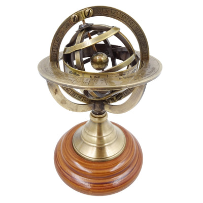 Astrolabio de latón de 14 cm con grabado - regalo único para amantes de la astronomía, elegante decoración de latón y madera en color dorado