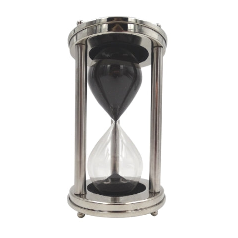 Reloj de arena de aluminio 15 min con posibilidad de personalización mediante grabado, negro, 10,15x10,15x20,25 cm