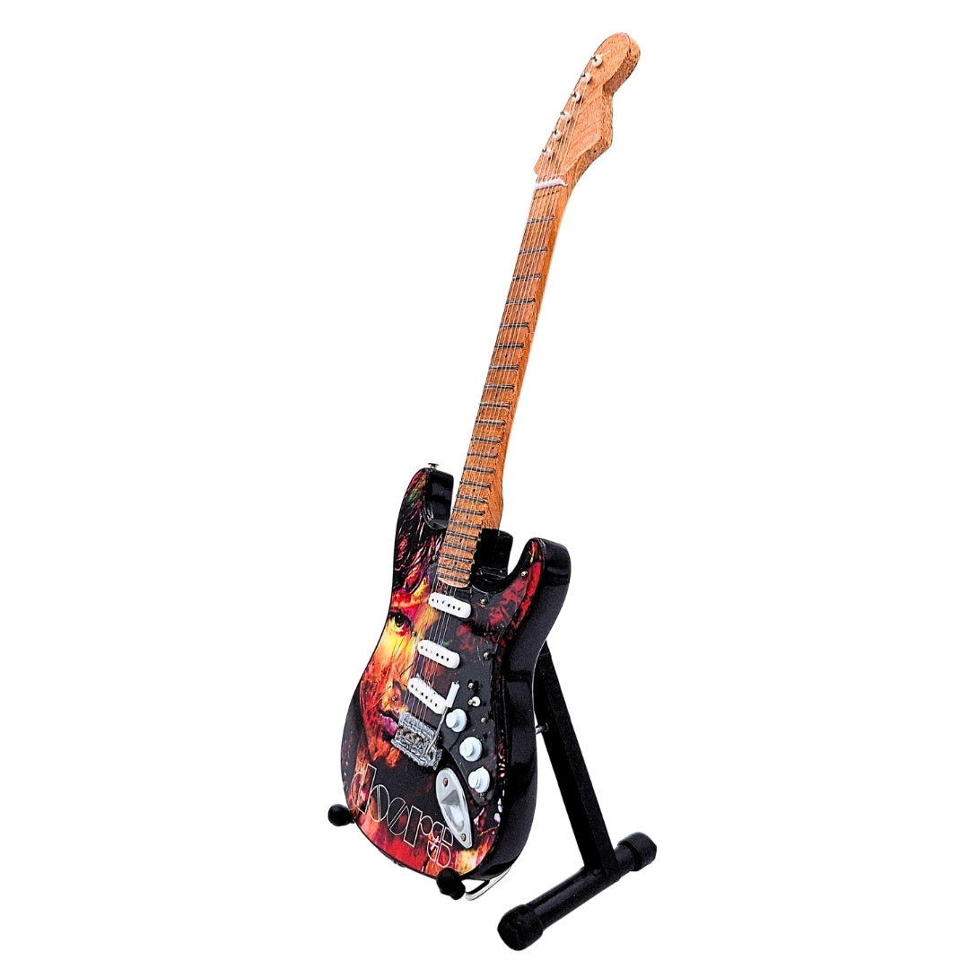 Mini guitarra Jim Morrison The Doors - Madera de caoba - Grabado personalizado - Regalo ideal para fans de la música - Altura 27,5 cm - Elemento decorativo de colección