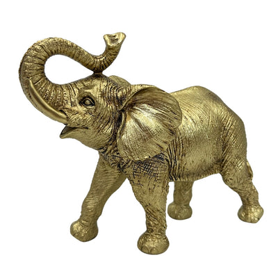 Elefante dorado con trompa levantada - elegante figura decorativa con opción de grabado personalizado, ideal para regalo - altura 20,5 cm, material polyresina
