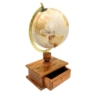 Globo de escritorio vintage elegante con base de madera y cajón