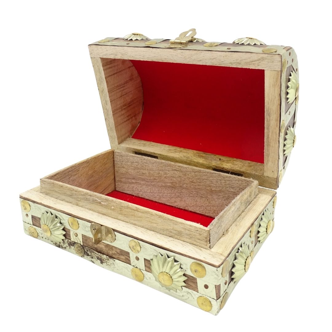 Caja de madera para objetos varios SE14 con posibilidad de personalización de grabado, marrón y dorada, ideal para regalo – 16x9,5x10 cm
