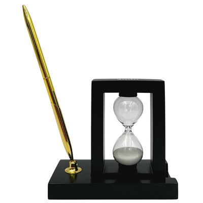 Set decorativo de escritorio con reloj de arena de 3 minutos y soporte para bolígrafo con grabado