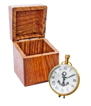 Reloj marino NI406A/1 en caja de madera con posibilidad de personalización mediante grabado, de latón, estilo retro, altura 7 cm