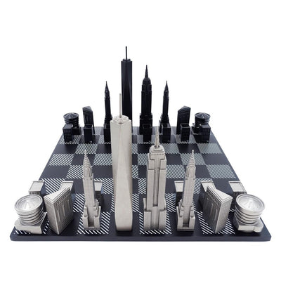 Ajedrez Skyline de Nueva York con grabado en acero inoxidable