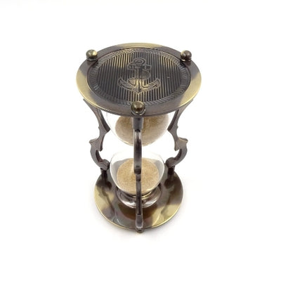 Elegante reloj de arena antiguo de latón 5 min con grabado