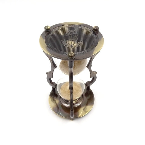 Elegante reloj de arena antiguo de latón 5 min con grabado