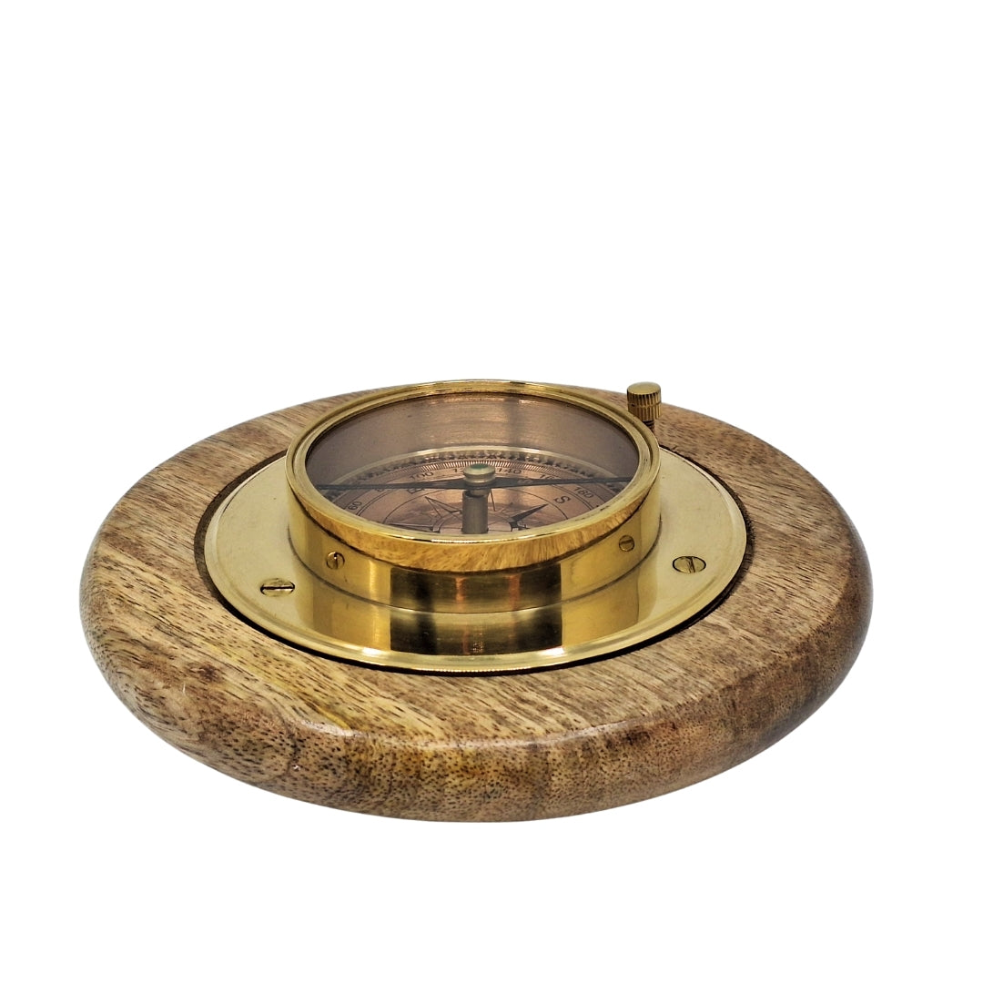 Elegante brújula decorativa con acabado de latón, grabado personalizado, 15 cm, ideal para regalo a amantes de los viajes, hecha de madera y vidrio