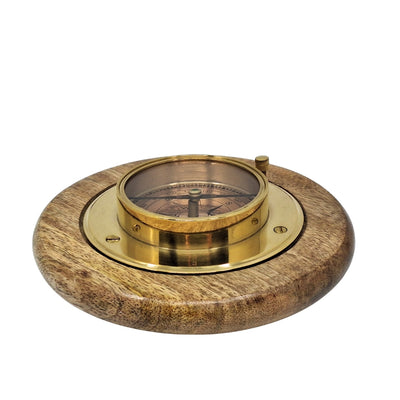 Elegante brújula decorativa con acabado de latón, grabado personalizado, 15 cm, ideal para regalo a amantes de los viajes, hecha de madera y vidrio