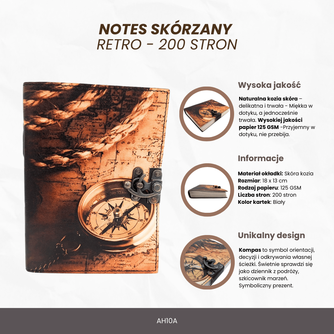 Cuaderno de cuero Brújula Retro Vintage 200 páginas con posibilidad de personalización con grabado