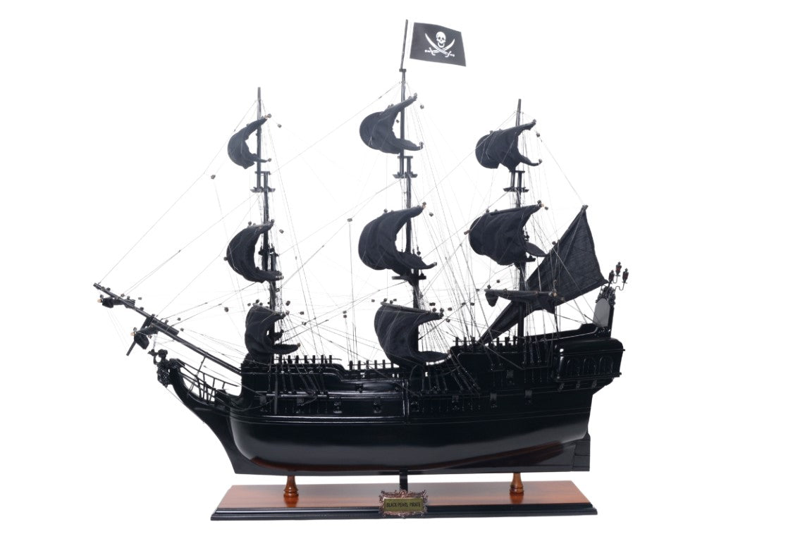 Modelo de barco pirata Perla Negra BP80R con posibilidad de personalización con grabado, longitud 89 cm, regalo exclusivo para cualquier ocasión, artesanía artística, base de madera